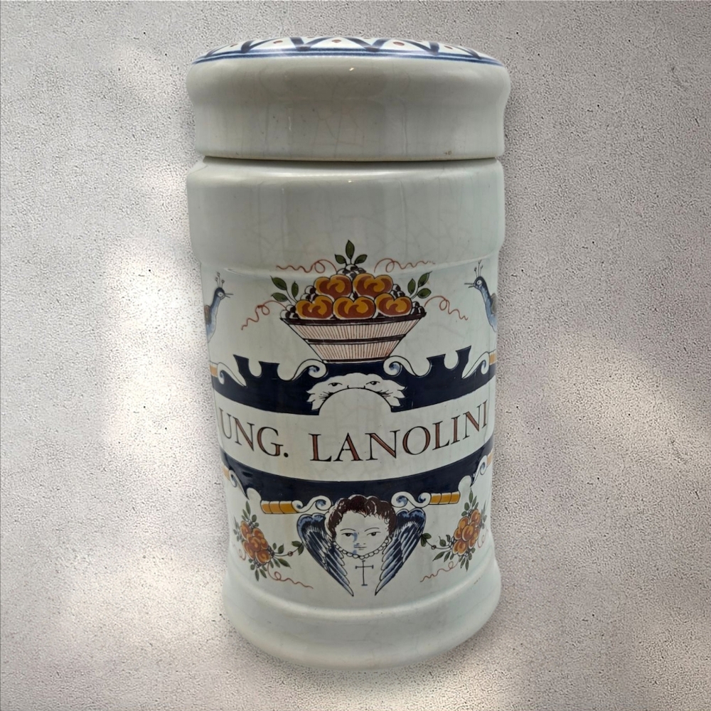 MCM Vintage OUD Delft Dutch Apothecary Jar UNG. Lanolini